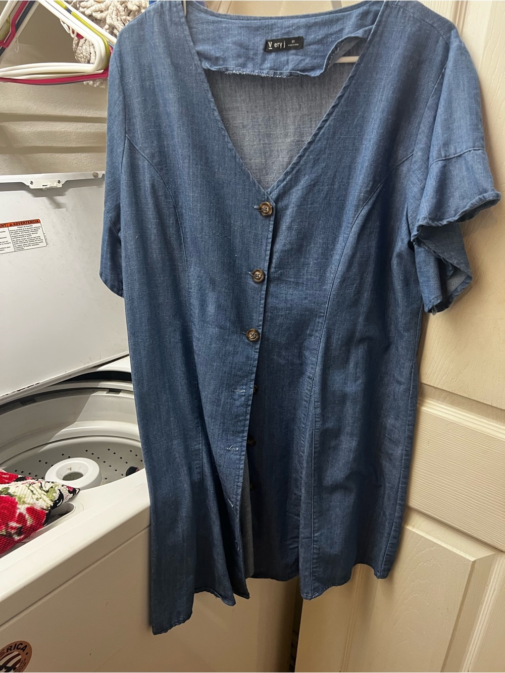 Very J Medium Blue Chambray Shirt Dress